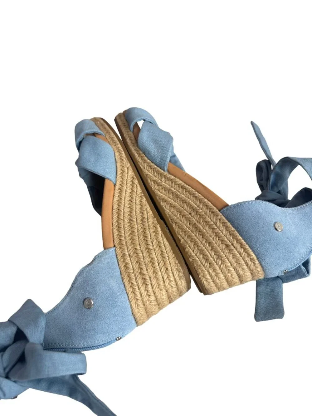 Ugg Yarrow Blue Canvas Espadrille Wedge Tie-Up Sandals Wedges Size 9 Women's - Picture 10 of 14